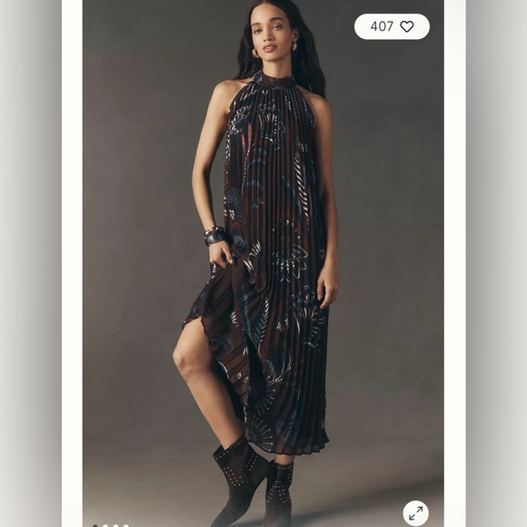 FARM Rio Dresses & Skirts - Anthropologie x Farm Rio Pleated Halter Dress Size Large Brown Floral